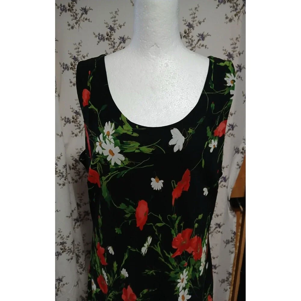 R&K Originals Long Black Sleeveless Dress w/Red & White Floral 16 NWT - Picture 4 of 10